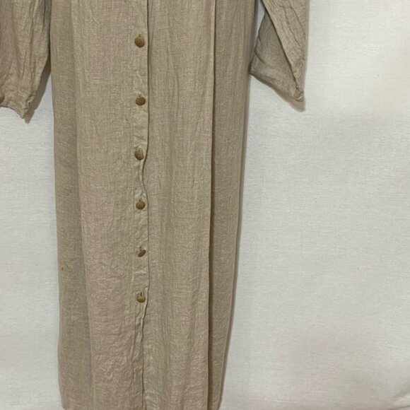 Q-4 Flax by Jeanne Engelhart 100% Linen Vintage Cream Maxi Dress Size M - Picture 2 of 14